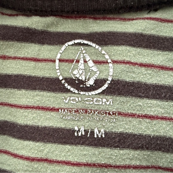 Volcom Stone Surf Skate Green, Grey & Red Striped Tee Shirt Men M Medium - Picture 6 of 6